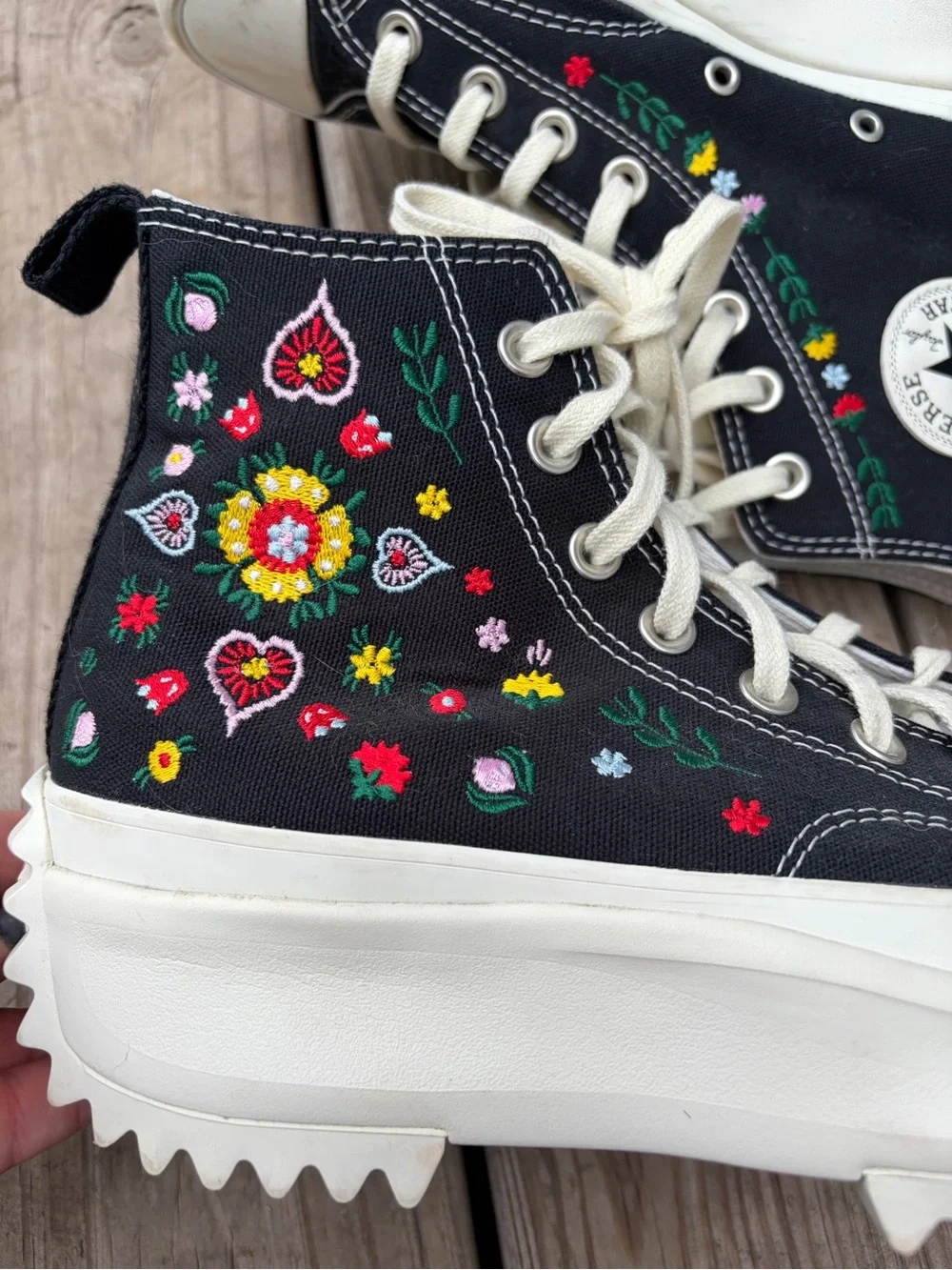 Converse Run Star Hike High Top Sneaker Black Embroidered